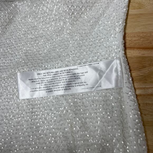 Mac Duggal NWOT Lattice Beaded Halter Midi Cocktail Dress Size 10 White Wedding - Picture 7 of 9